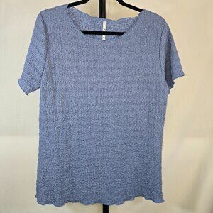 Plus Blue Puffy Texture Short Sleeve Shirt